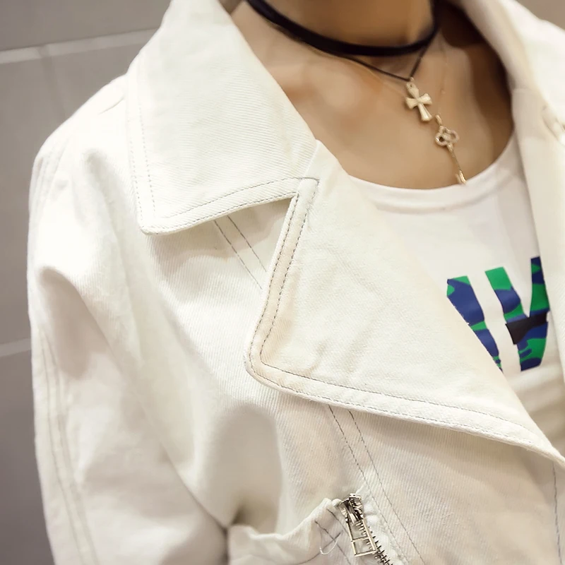 Белая джинсовая куртка для женщин короткая осень 2020 студенческое тонкое пальто