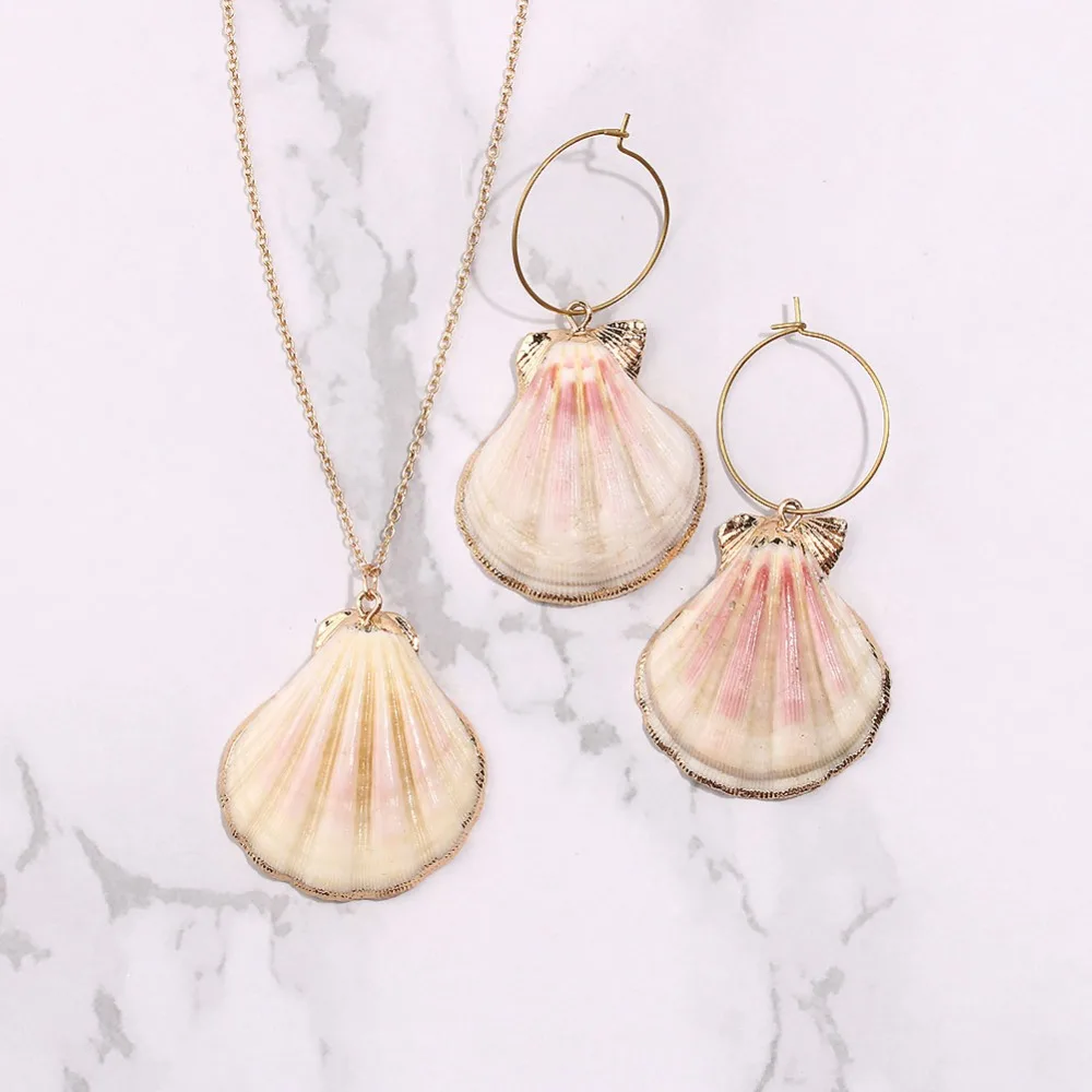 Atilady Shell Jewelry Set for Women Necklace with Hoop Earrings Set Beach Boho Party Jewelry Gift Drop Shipping