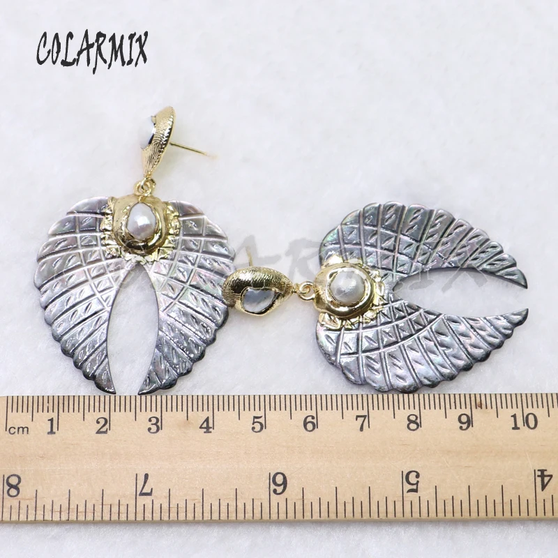 2Pairs Wing shape shell earrings gift for lady gray shells natural jewelry 9027 | Украшения и аксессуары