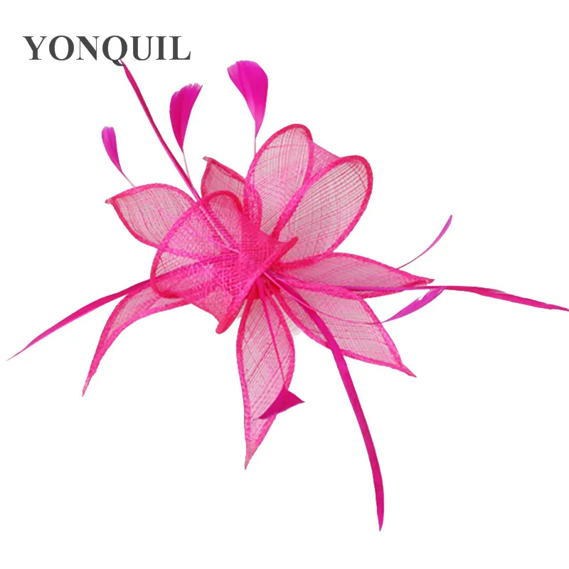 

Elegant Red Linen Hair Fascinators Accessories Women Headbands Millinery Wedding Elegant Ladies Church Headwer Feathers SYF10