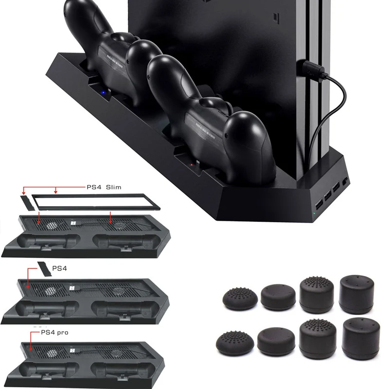 3 в 1 PS4 Slim/Pro вертикальная подставка с охлаждающим вентилятором зарядная двумя