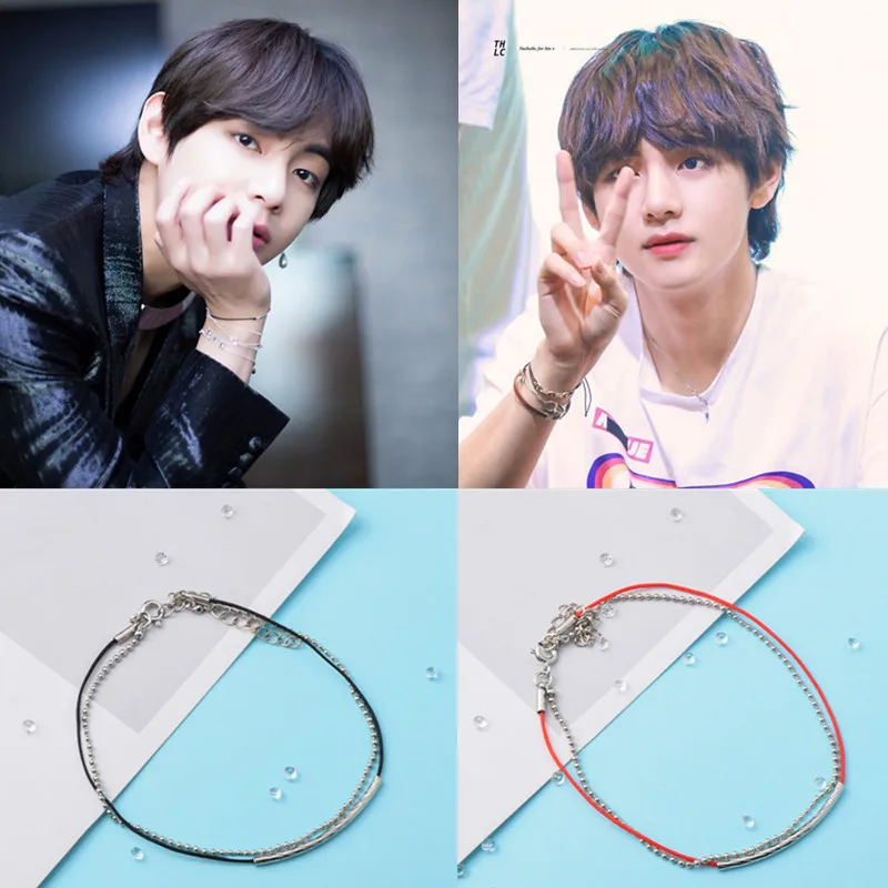 Kpop V те же браслеты kpop Bangtan Red rope бусы цепи маленький подарок пара ювелирных