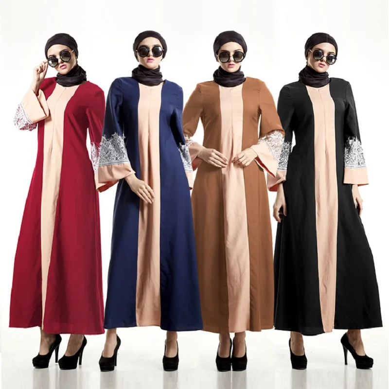 muslim dresses gown loose lace women clothing slim long sleeve arab robe malaysia 5369 | Женская одежда
