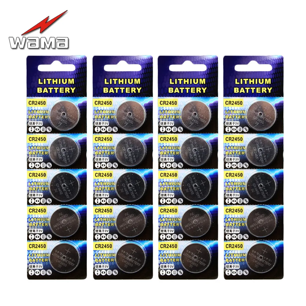 20 шт./4 упаковки, кнопочные литиевые батареи Wama CR2450 3 в DL2450 ECR2450 BR2450 KCR2450