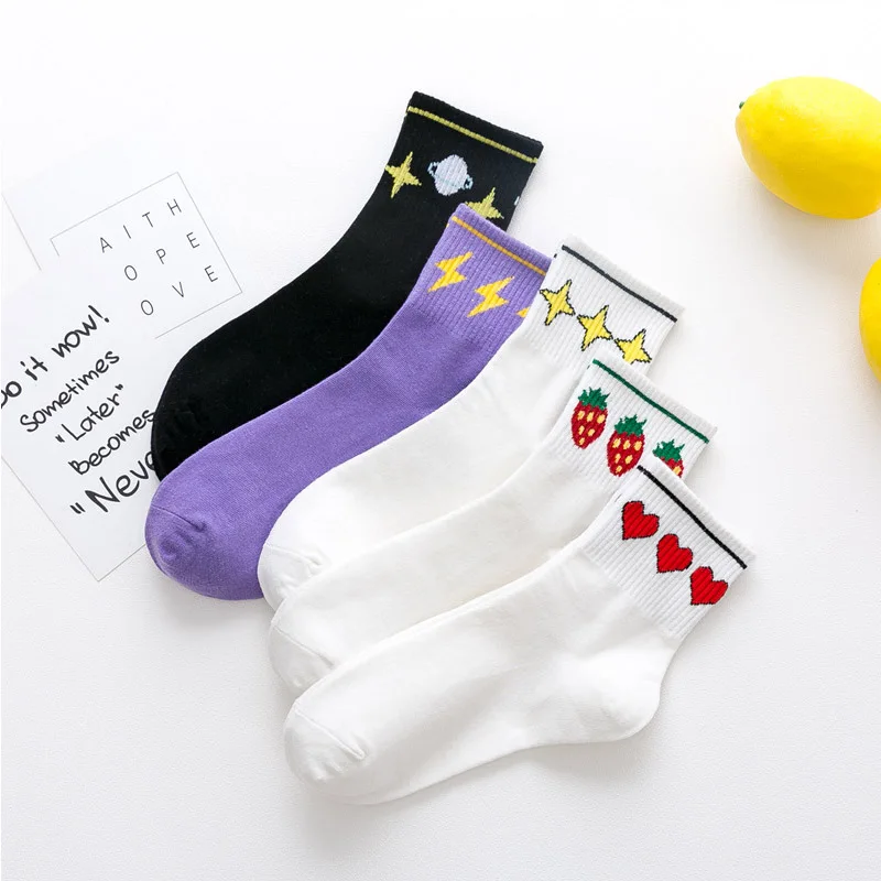 

2019 autumn and winter new ins wind personality sports strawberry socks ladies casual cotton socks