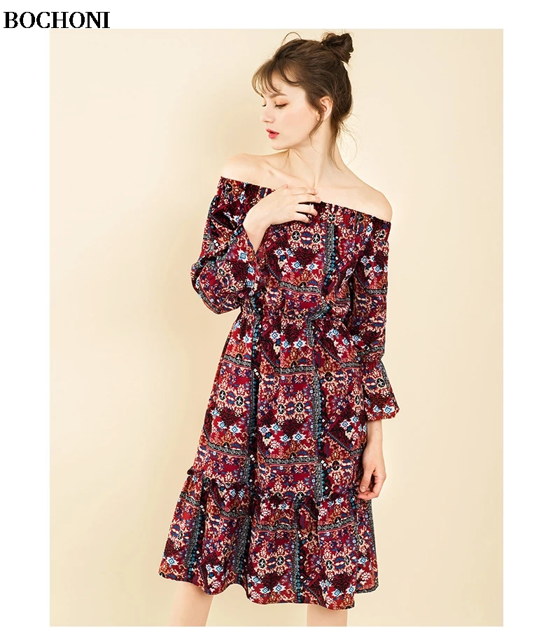 BOCHONI 2018 new arrive summer ruffles party dress red print Женская одежда