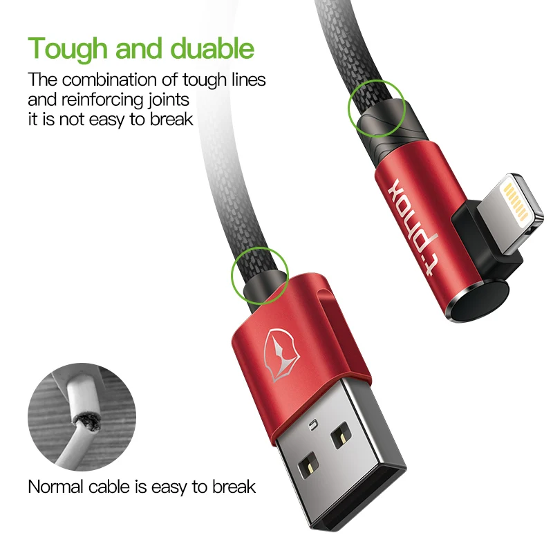 Usb-кабель T-phox 90 градусов для iPhone XS Max XR X 8 7 6 6s 5 5S кабель быстрой зарядки и передачи