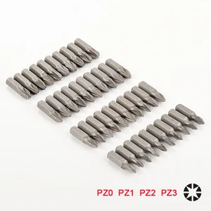 Набор насадок для электрической отвертки Pozi, 10 шт., 14 дюйма, 6,35 мм, шестигранный хвостовик 25 мм, Нескользящие насадки PZ0 PZ1 PZ2 PZ3 Pozidriv