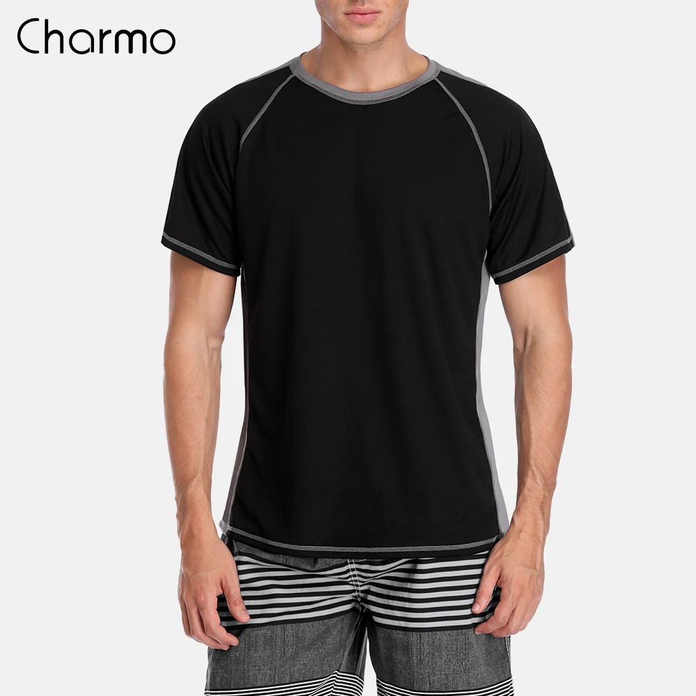 Charmo, Мужская Рашгард, сухая, короткая рубашка, костюм для серфинга, мужская рубашка для дайвинга, УФ-защита, Рашгард, топ, UPF 50+, Лоскутная пляжная одежда