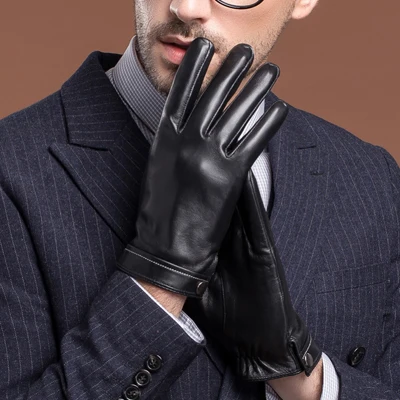 black YY8785 осень/зима мужские настоящие кожаные перчатки для вождения/велоспорта/мото черные тонкие мужские короткие бизнес простые наручные пряжки Dec. Luvas - Цвет: black