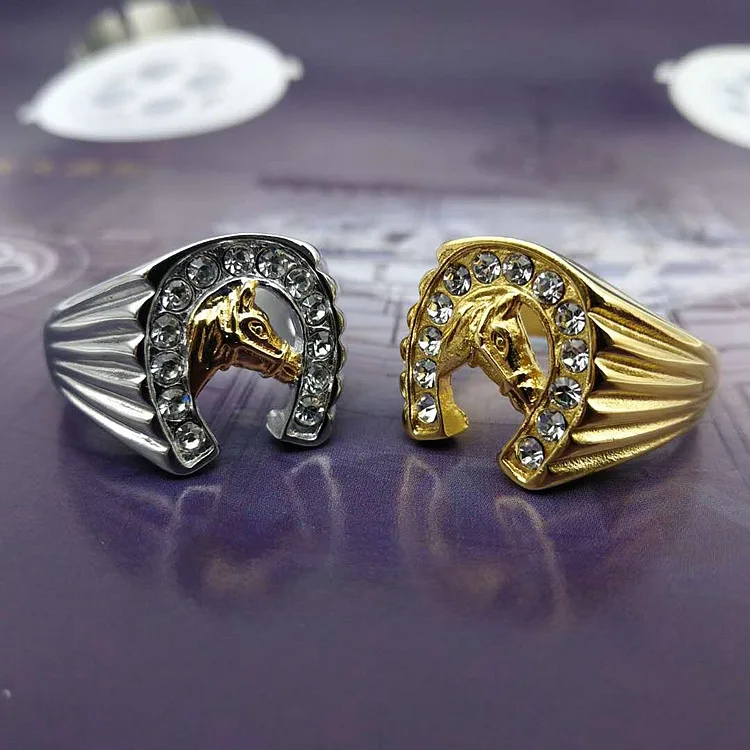 Micro Pave Золото Цвет циркон Iced Out Bling лошадь кольцо IP заполнены Титан Нержавеющая