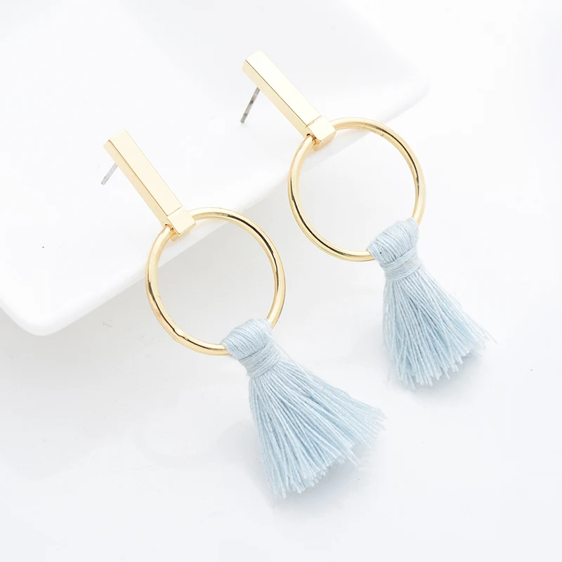 Серьги с кисточками женские Изящные Ювелирные украшения синими бахромами модные