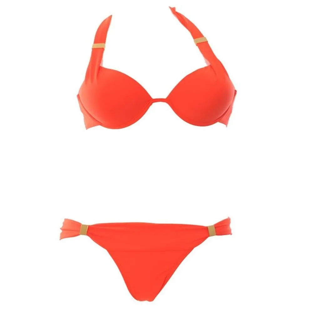 2018 New Sexy Push up Blue Orange Brazilian Tassel Bikini set Padded Women Halter Swimwear Big size Female Bathing suit |