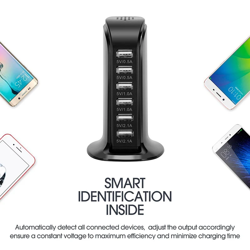 Универсальная 6 портов USB быстрая зарядная станция 30 Вт USB настенное зарядное устройство дорожная вилка Настольный usb-хаб разветвитель многопортовое зарядное устройство для телефона