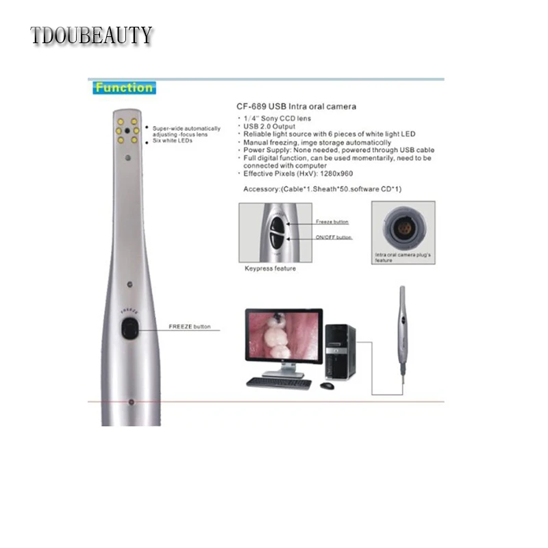 TDOUBEAUTY Стоматологическая внутриоральная камера с 6 светодиодами 1/4 Sony CCD USB 2 0