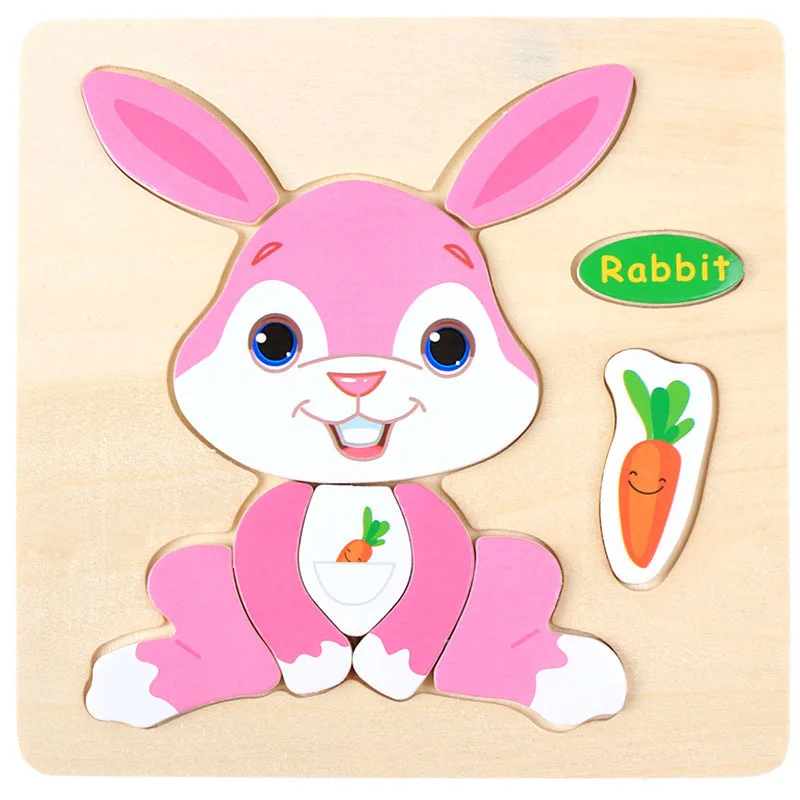 rabbit Новая 3D деревянная головоломка образовательная милые Мультяшные игрушки головоломки животных игрушки для детей малышей отрезная игрушка Кролик кошка обезьяна - Цвет: rabbit