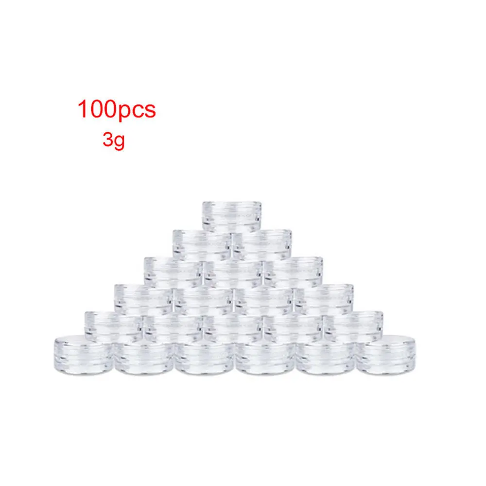 

100pcs 3g/5g Empty Plastic Cosmetic Makeup Jar Pots Transparent Sample Bottles Eyeshadow Cream Lip Balm Container Storage Box