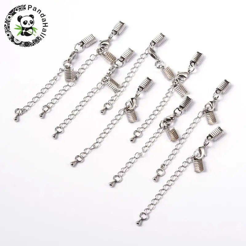 

brass clasp & clip ends set, lobster claw clasp with cord crimp & extender chain, nickel free, Metal color, size: clasp: 12x7