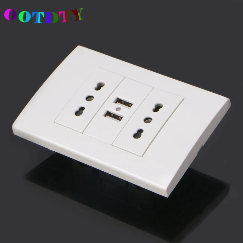 

OOTDTY 16A Wall Double Italian/Chile Plug Power Socket Adapter Dual USB Ports Panel 5V 1A G07