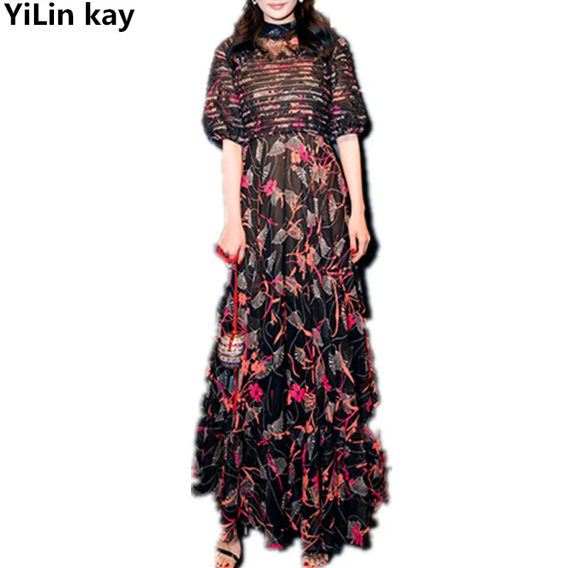 YiLin kay 2019 Высококачественная модная подиумная женская летняя шифоновая кружевная