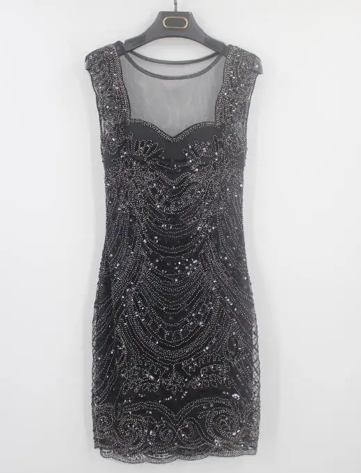 black plus silver Сексуальное нарядное платье 1920s с хлопушкой, вечерние платья Гэтсби 20 s, винтажное платье без рукавов с блестками и бусинами, Vestido - Цвет: black plus silver
