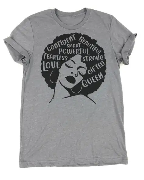 gray tee black text Мощная афро-женская футболка хипстер стильная повседневная мощная афро-Женская гранж графическая футболка Летняя оливковая/персиковая одежда художественные футболки - Цвет: gray tee black text