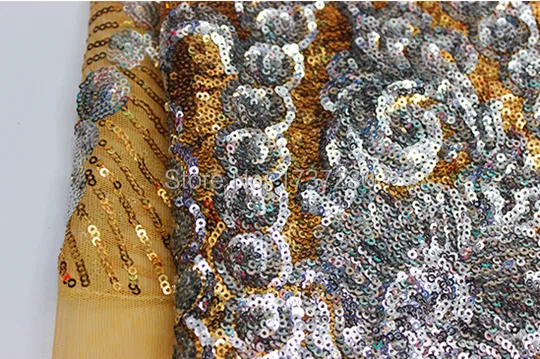GJ521 Tellow Gold Embroidered African Plain Glitter Shining Sparkle Sequin French Net Tulle Lace fabric |