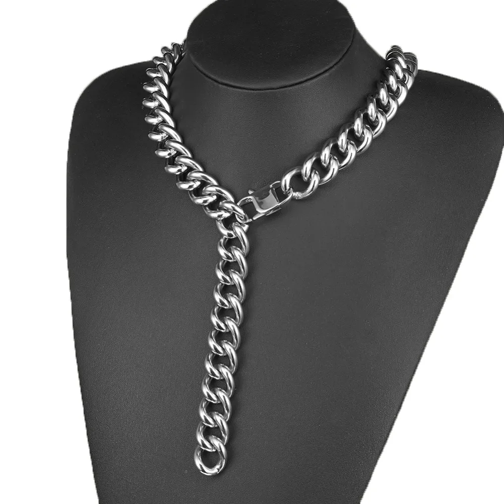 

Width 15mm polishing Jewelry High Quality Silver Color Stainless Steel Curb Cuban Chain Men's Temptation Necklace