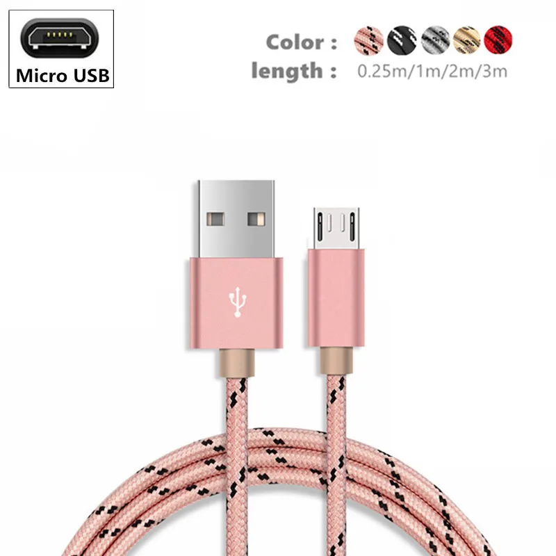 Нейлон все микро-usb для устройств на аndroid синхронизации данных и зарядный кабель для Redmi; Huawei MediaPad M3 M2 M1 Honor 6X, Y6ii GX8, наслаждаться 5S 5 зарядный кабель - Цвет: Розовый