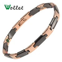 wollet fashion jewelry black ceramic 5 in 1 rose gold plated stainless steel magnetic bracelet bangle for women health care