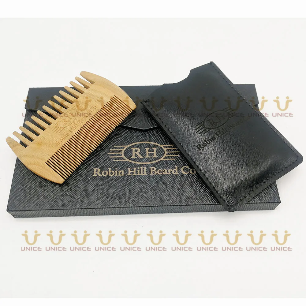 50pcs/lot Natural Green Verawood Sandalwood Comb Men's Beard with PU Case and Box Customized LOGO Wooden for Men | Красота и
