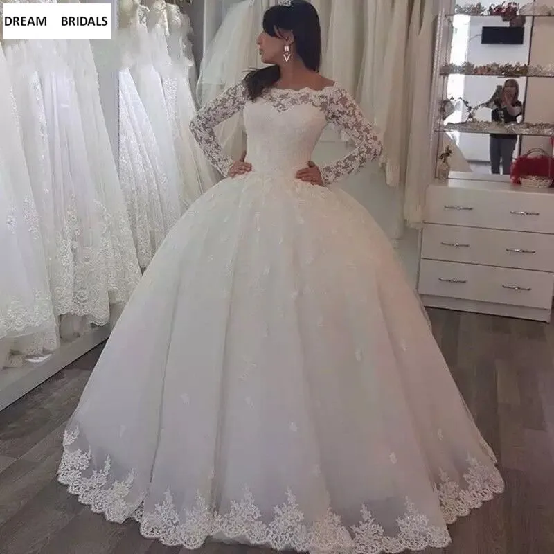 Middle East Long Sleeves Wedding Dresses Vestido De Noiva 2019 Trouwjurk Muslim Beading Lace Bridal Gowns | Свадьбы и торжества