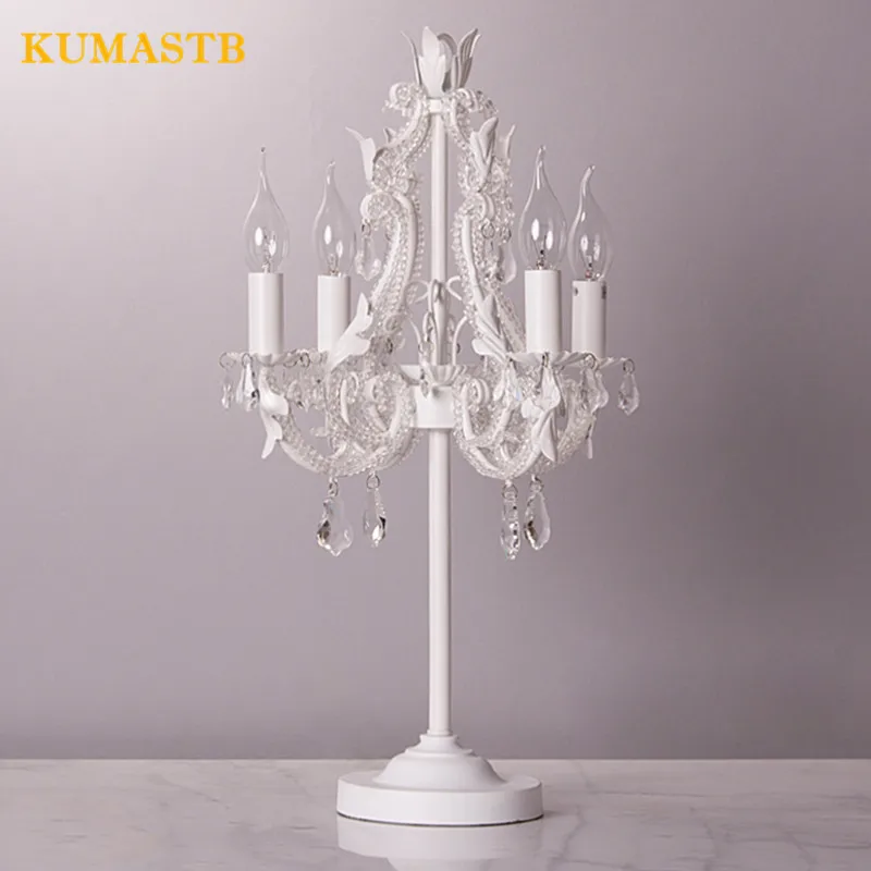 

French Style Table Lamp Vintage Metal Crystal Candle Lamp Bedroom Bedside Light European Style Children Room Crystal Desk Lamp