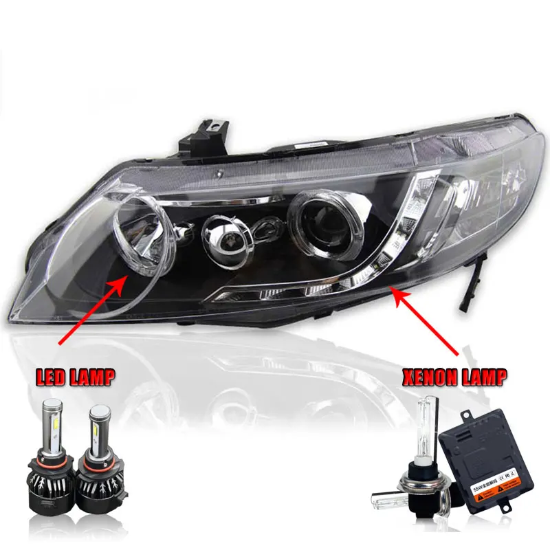 2 шт. светодиодный фары для Honda Civic 2007-2011 светодиодный автомобильный фонарь ангельские глазки ксенон HID комплект Противотуманные фары светодиодный дневные ходовые огни - Цвет: LED HighBeam