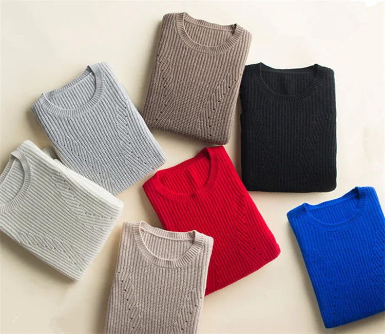

goat cashmere thick knit women fashion o-neck short open hem pullover sweater solid color M-L retail wholesale