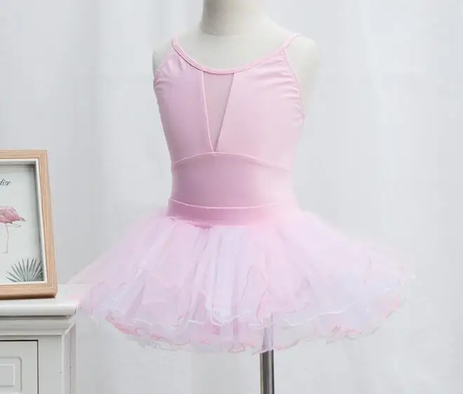 Pink Girls Ballet Leotard With Separated Tutu Skirt Gymnastics Training Activewear Outfit Pink White - Цвет: Pink