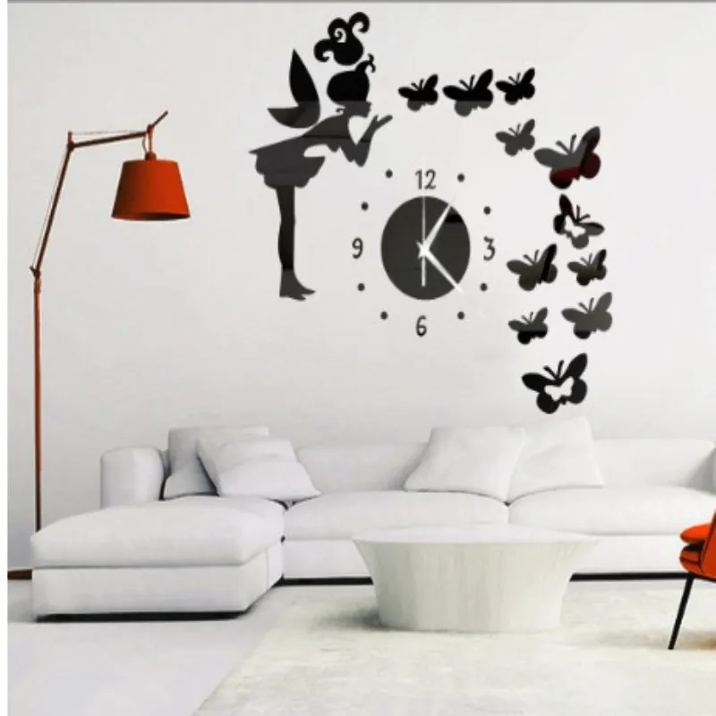 18 Inches Clock Watch Wall Clocks Modern Style Butterfly Fairy DIY Acrylic Mirror Stickers Home Decoration Room Decor | Дом и сад