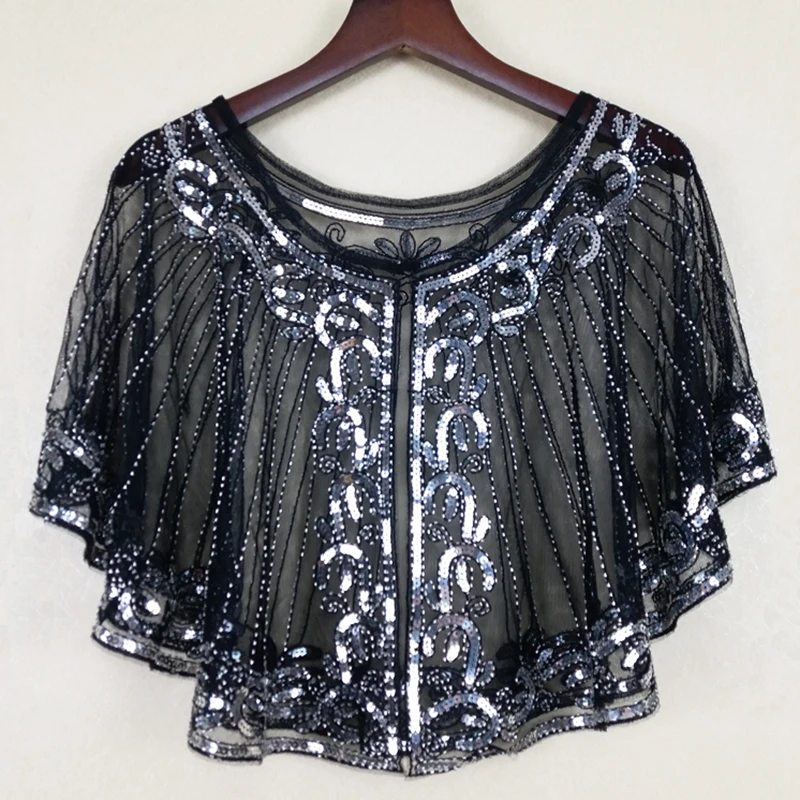 Винтажная шаль с оборками 1920 s короткая накидка блестками и бисером украшение из