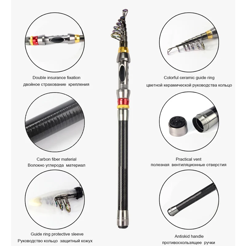 Topline Tackle телескопическая рыболовная удочка из 99% Углеродного Волокна 2 1-2 7 м