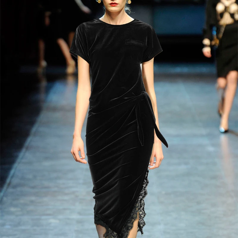 Ky & Q 2017 хит подиумное зимнее винтажное бархатное платье с разрезом и поясом