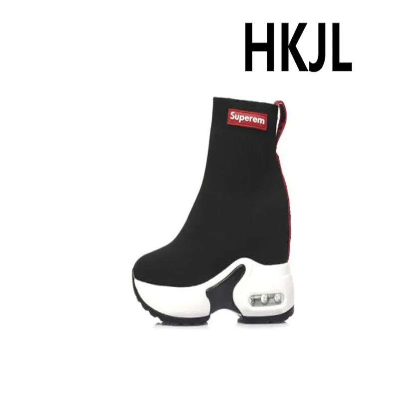 HKJL/женские вязаные носки с высоким вырезом; Новинка года; тонкие женские туфли на танкетке, увеличивающие рост внутри