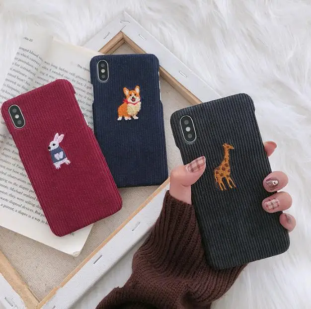 GlamPhoneCase Embroidered Dog Rabbit Phone Case For iPhone XS Max XR 8 8plus 7 7plus 6S 6Splus 6 6plus Corduroy Animal Cover |