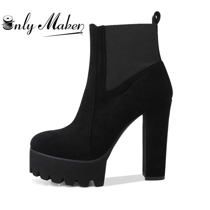 

Onlymaker Women Round Toe Platform Ankle booties Thick High Heel Plus Size Black Ladies Boots