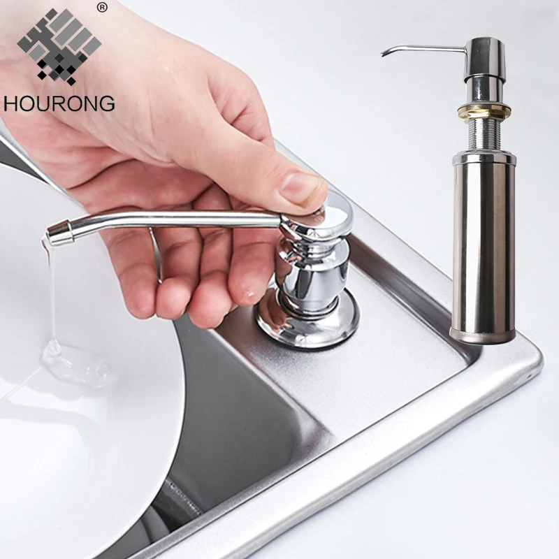 Hourong, дозатор мыла для ванной, кухни, раковины, нержавеющая сталь, 250 мл, бутылка жидкого мыла для ванной, кухни
