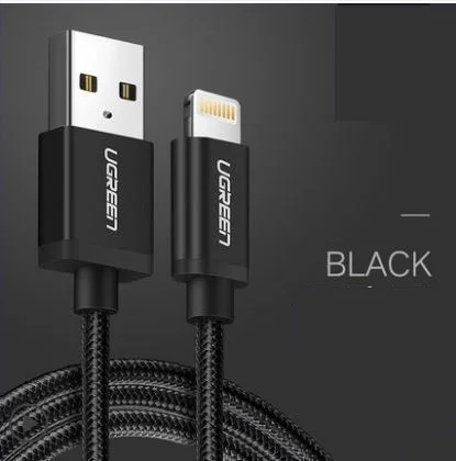 Ugreen MFi, кабель USB для быстрой зарядки iP данных зарядный usb-шнур - Цвет: Черный