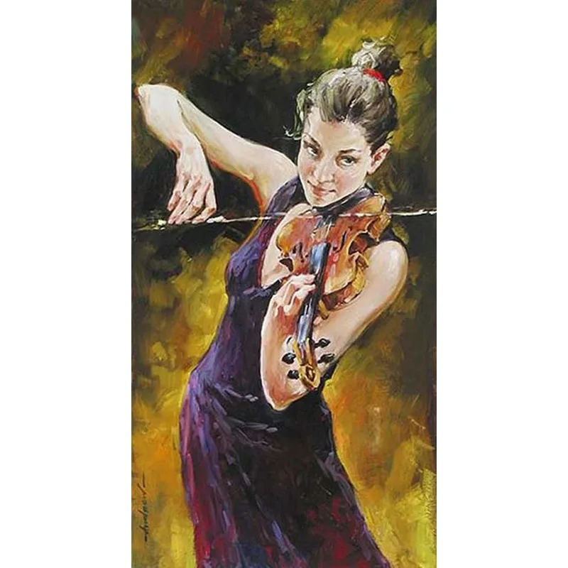 Hand Painted Abstract Beautiful Girl Musical Nstrument Oil Painting Canvas Decoration Home Wall Living Room Artwork Fine Art | Дом и сад