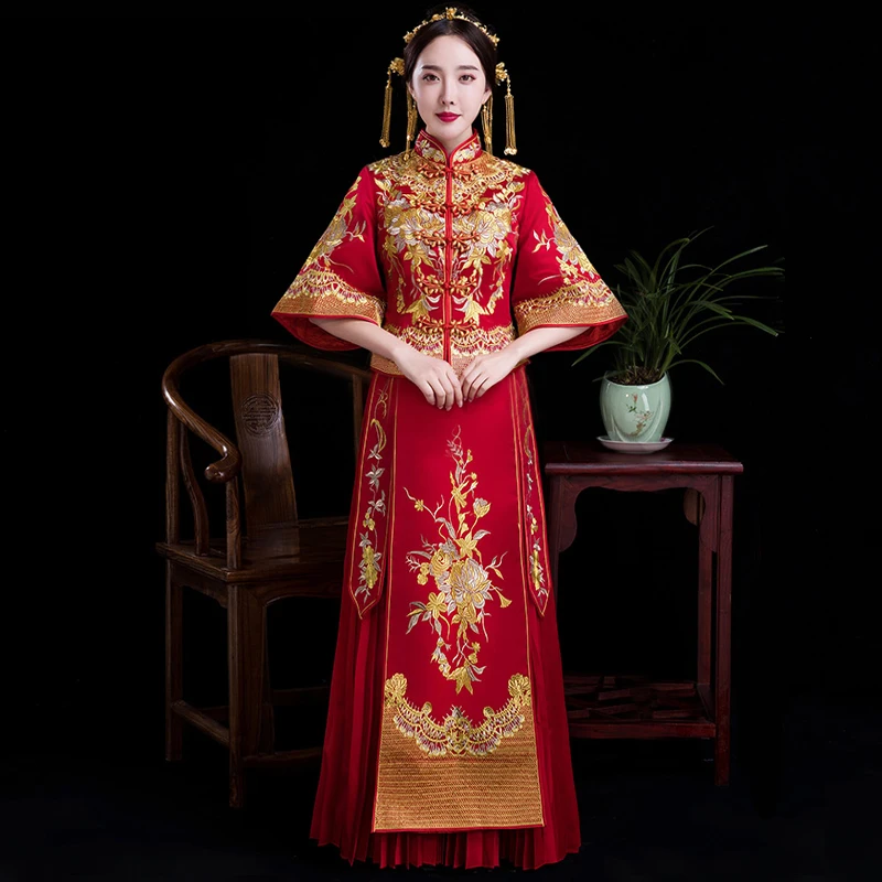 Китайский стиль свадебное платье с вышивкой cheongsam элегантные тостовые костюмы за