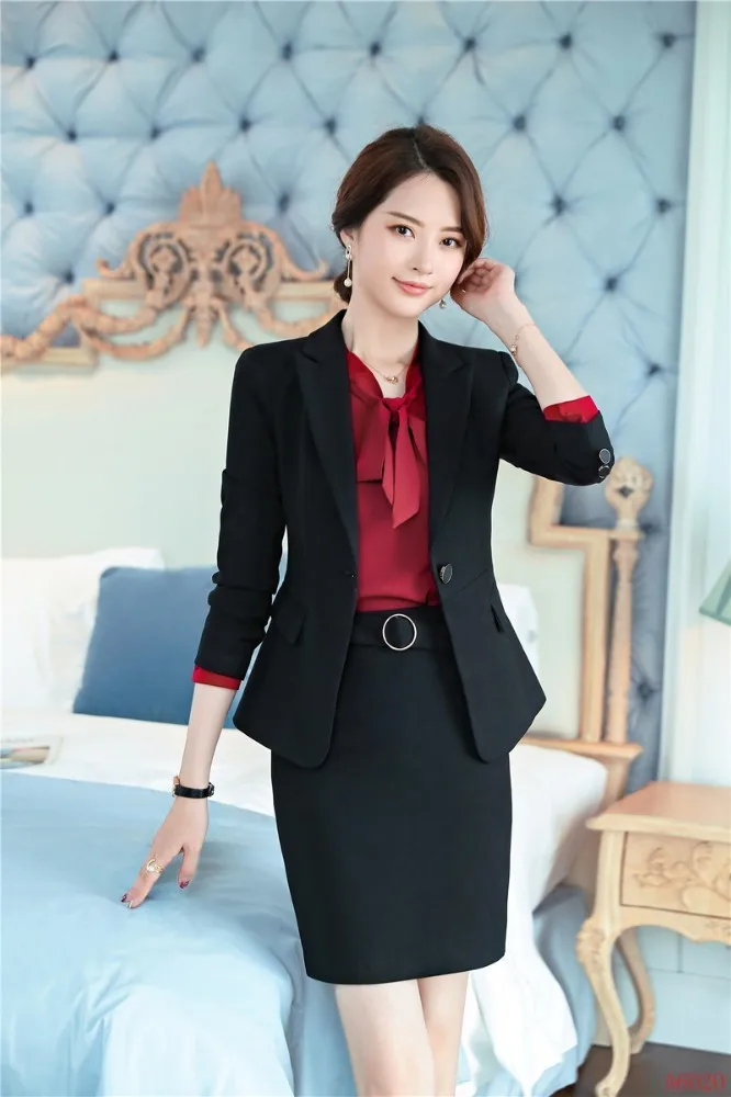 

Ladies Office Professional Women Business Suits With Skirt and Blazer Coat 2019 Spring Autumn OL Styles Blazers Uniforms