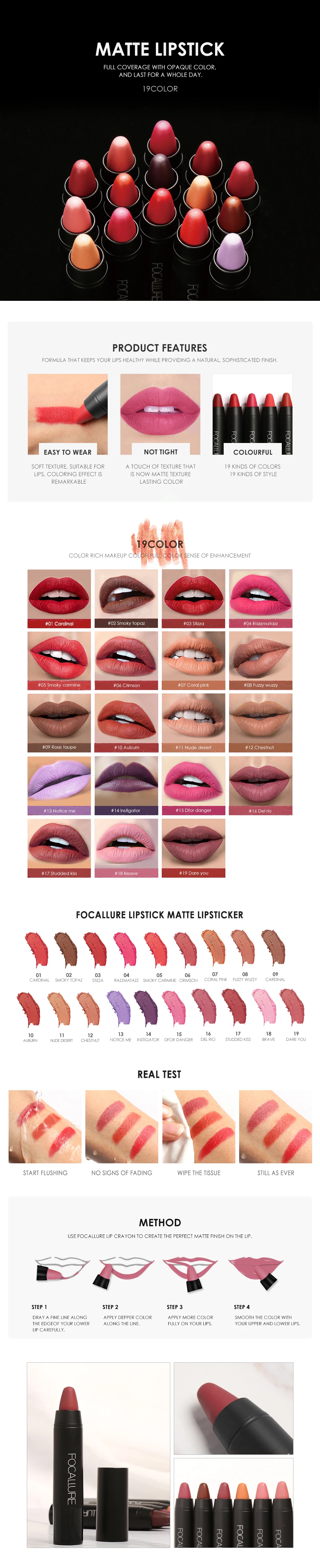 FOCALLURE, популярный товар, 19 цветов, матовая губная помада, водостойкая, долговечная, легко носится, макияж, косметика, красота, помада