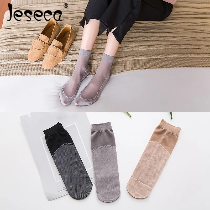 Jeseca 10 пар/лот, новые бархатные шелковые женские носки, хлопковые мягкие Нескользящие летние тонкие дышащие носки, женские носки в стиле Харадзюку, уличная одежда